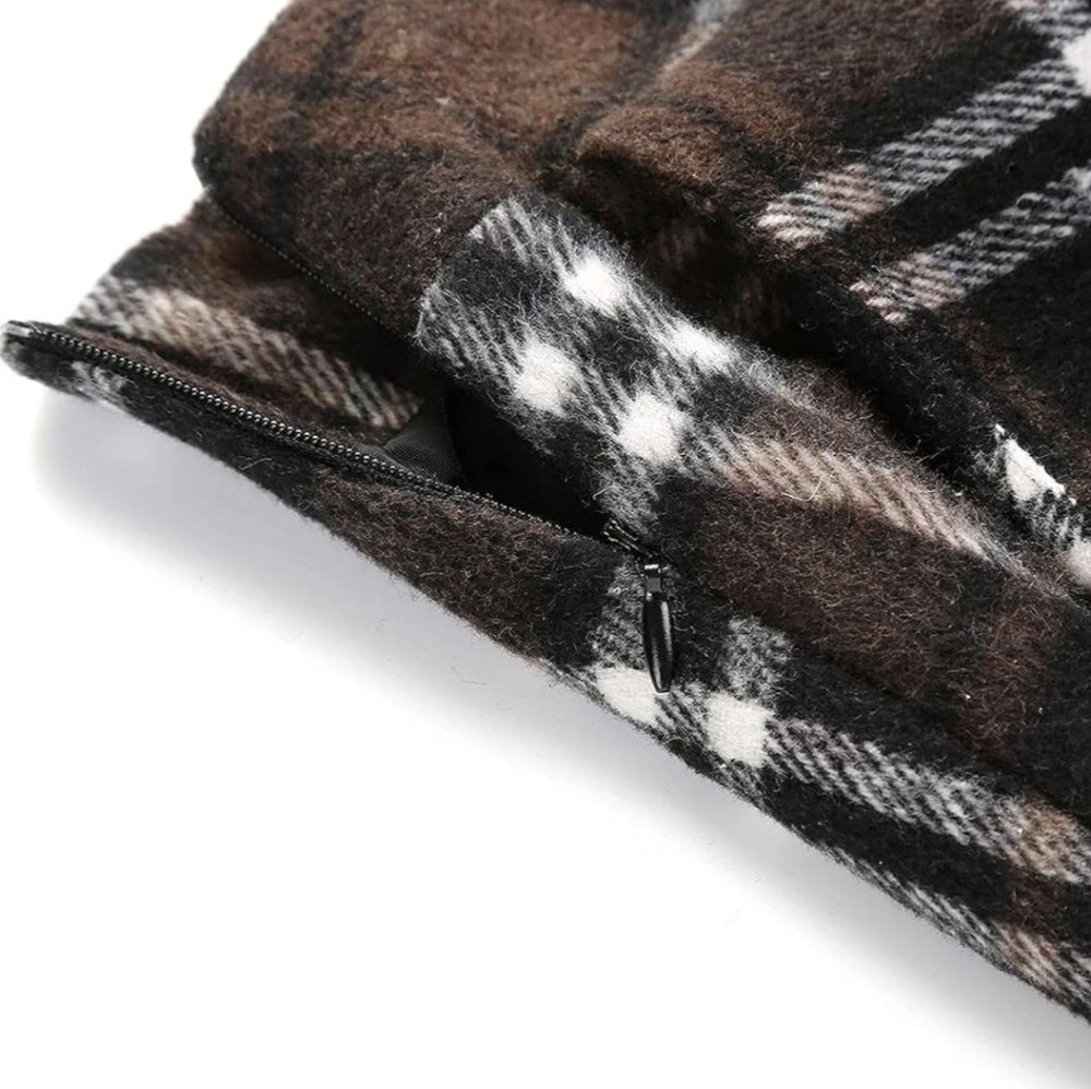 Ylingjun Long Tartan Plaid Wool A-line Skirt for Women with High Elastic Waist - Picture 6 of 10